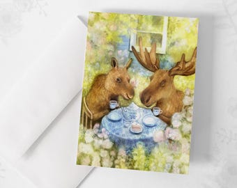 Tarjeta de felicitación - Hora del té - Alce - Tarjetas de felicitación - Tarjeta de felicitación - Quebec - Canadá - Alce