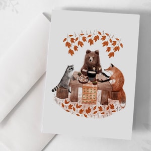 Carte de souhaits - « Fondue en forêt »  / Greeting cards / Stationery / Family / Cuisine / Forest / Illustration / Artwork / Québec