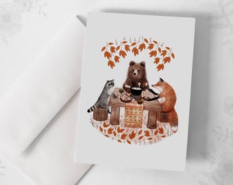 Greeting card - "Fondue in the forest" / Greeting cards / Stationery / Family / Cuisine / Forest / Illustration / Artwork / Quebec