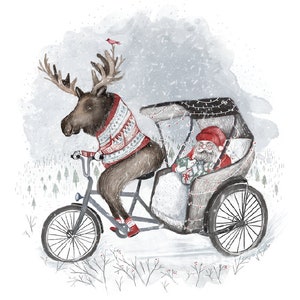 Carte de souhaits - Orignal à vélo - Joyeuses fêtes / Christmas - Card - Greeting cards- Carte de voeux - Noël image 2