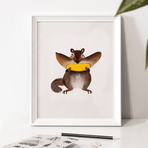 Illustration poster "Smile" / Print / Illustration / Artwork / Banana / Squirrel