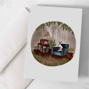 Carte de souhaits - « Gramophone » / Greeting cards / Stationery / Illustration / Artwork / Québec / Rabbit / Chill