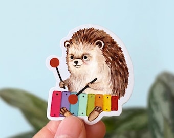 Sticker / Hedgehog with xylophone / Decal / Animal / Illustration