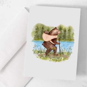 Carte de souhaits - « Première randonnée »  / Greeting cards / Stationery / Family / Forest / Bear / Baby / Illustration / Artwork / Québec