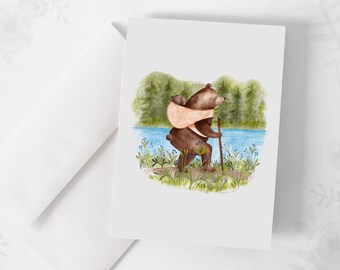 Carte de souhaits - « Première randonnée »  / Greeting cards / Stationery / Family / Forest / Bear / Baby / Illustration / Artwork / Québec