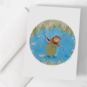 Carte de souhaits - « Castor à la pêche »  / Greeting cards / Stationery / Beaver / Fishing / Illustration / Artwork / Québec