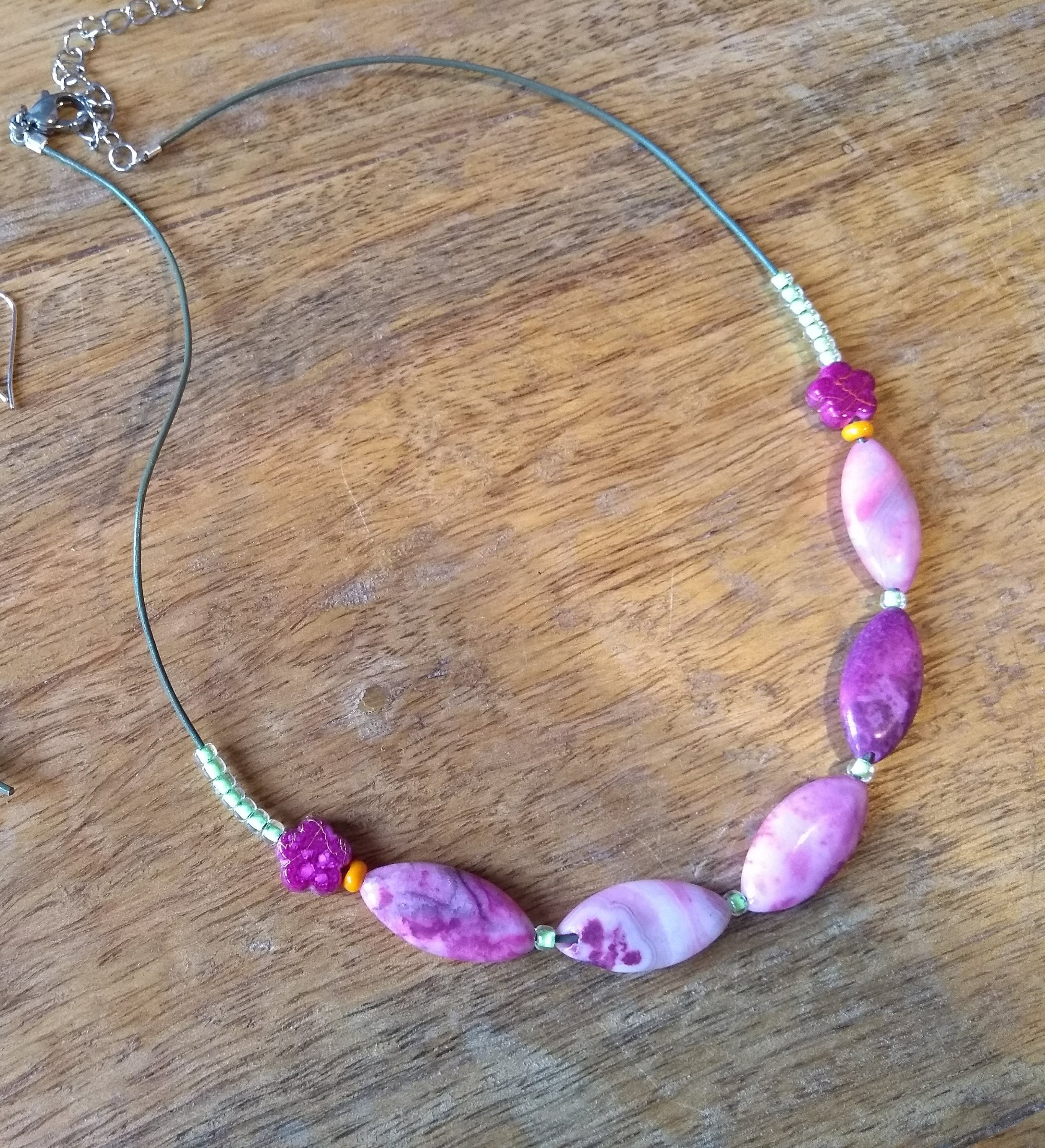 Handmade Beaded Choker Necklace Cerise Pink Turquoise Blue Etsy Uk