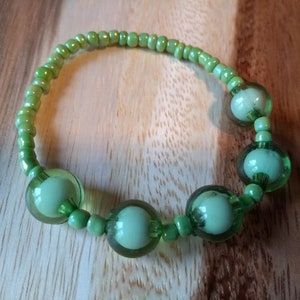 Green / Green Retro Beads Handmade Bracelet Beachy, Summer, 90s raver, Y2K - kitch, cute, colourful & unique
