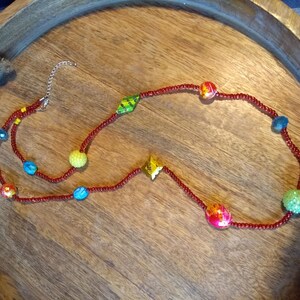 Statement Beaded Handmade Necklace / Red / Lyme / Hot Pink / Turquoise