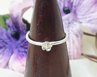 Tiny Flower Sterling Silver Stacking Ring