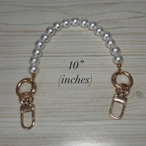 White Round Pearl Bag Charm/Strap 10”, 12”, 14.5” inches Gold or Silver Hardware