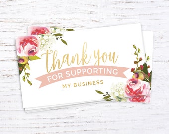 Thank You for Your Business Card (Business Card Sized) / 100 Pink Floral 2" x 3.5" Cards