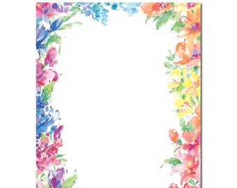 Bright Floral Letterhead / 80 Sheets 8.5" x 11" / Colorful Spring Flowers Paper