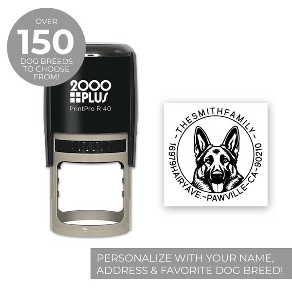 Personalized Dog Return Address Stamp / 1-9/16" Self Inking / Custom Pet Lover Return Address Stamper  / 150+ Breed Designs / Black Ink