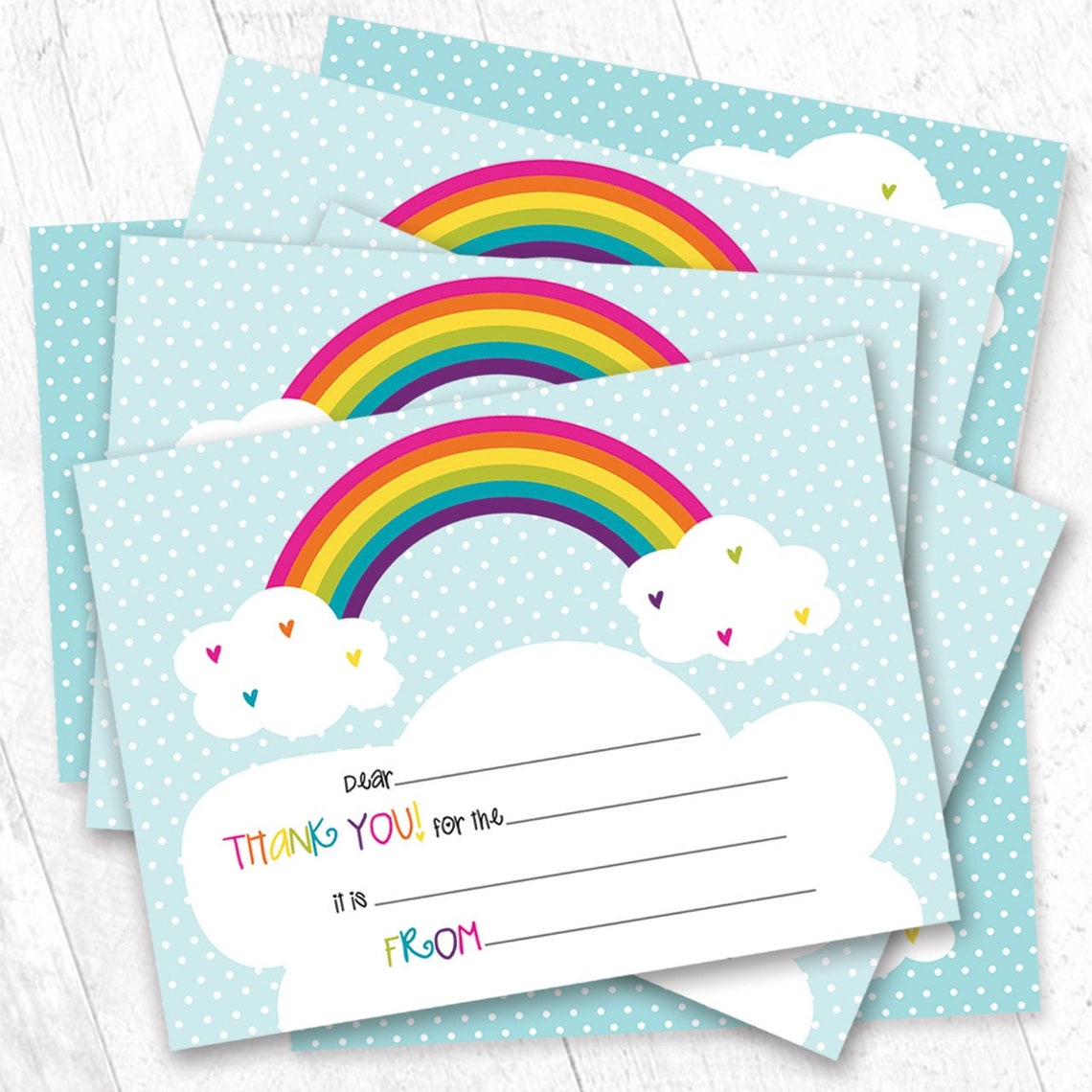 Rainbows and Hearts Kids Thank You Note Card Pack / 20 Vibrant - Etsy