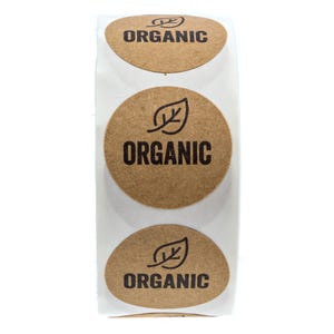 Organic Made Stickers / 1&quot; Inch Round Natural Kraft Organic Stickers/Organic Labels 500 Labels per roll