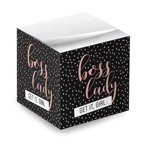 Boss Lady Sticky Note Cube / 600 Sheets / 2.75" Memo Block Printed on 4 Sides/Super Chic Empowering Design