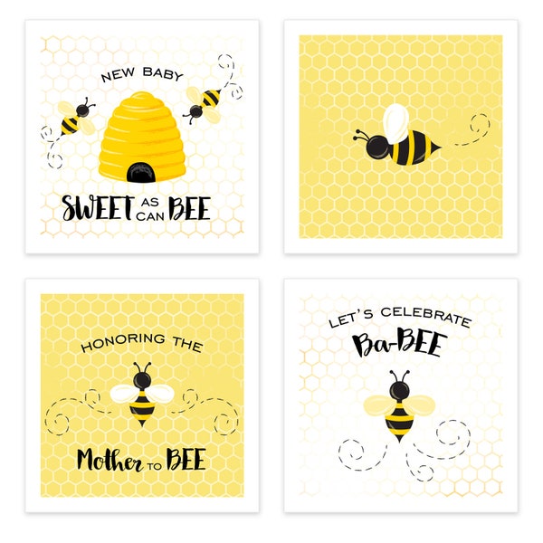 Baby Bee Beverage Napkins / 48 Sweet As Can Be 3 Ply Napkins / Baby Shower 4-3/4" x 4-3/4" Napkins / Honey Bee Design / Gender Neutral Party