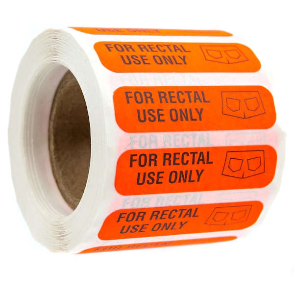 500 For Rectal Use Only Stickers / Fluorescent Red 1.5" x  0.375" Labels / Prank Labels / Made In The USA