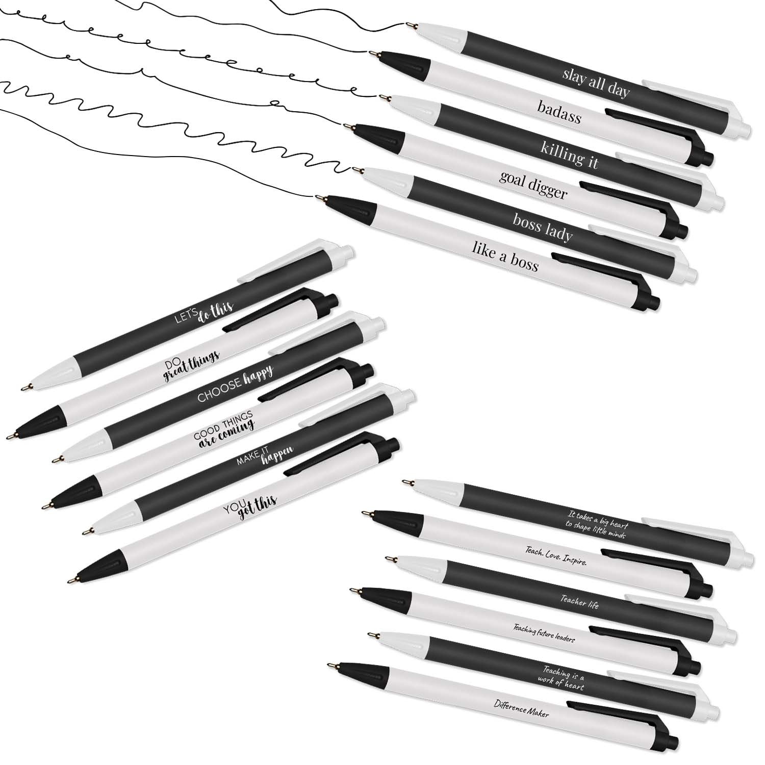 50 Pcs Inspirational Pens Bulk Motivational Ballpoint Pen Funny Metal Black  Ink Pen with Saying Employee Appreciation Pen for Teacher Office Supplies