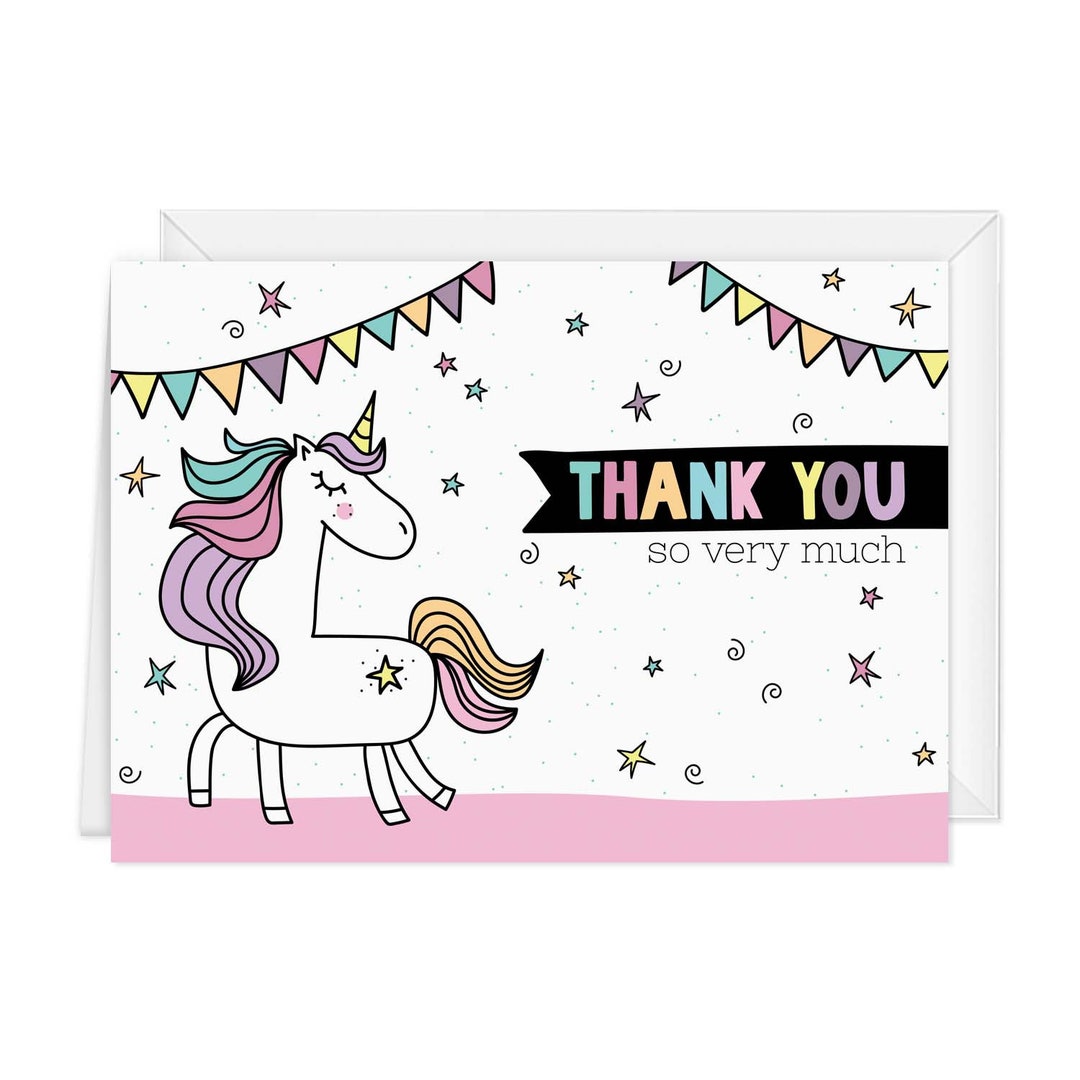 Rainbow Unicorn Party Thank You Cards / 4 7/8" X 3 1/2" Folded Greeting ...