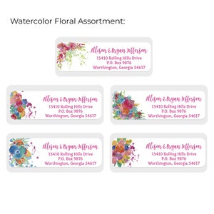 Return Address Labels With Dispenser Roll of 250 or 500 labels Mailing Stickers Wedding Labels Modern Full Color Floral Designs 1H-Watercolor Floral