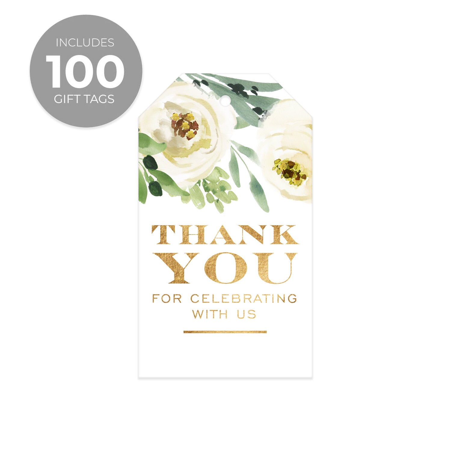 100 White Thank You for Celebrating with us Tag