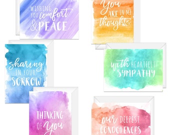 Watercolor Sympathy Cards / 24 Comfort And Peace Note Cards / 6 Colorful Designs With White Envelopes / 4 5/8" x 6 1/4" Thinking Of You