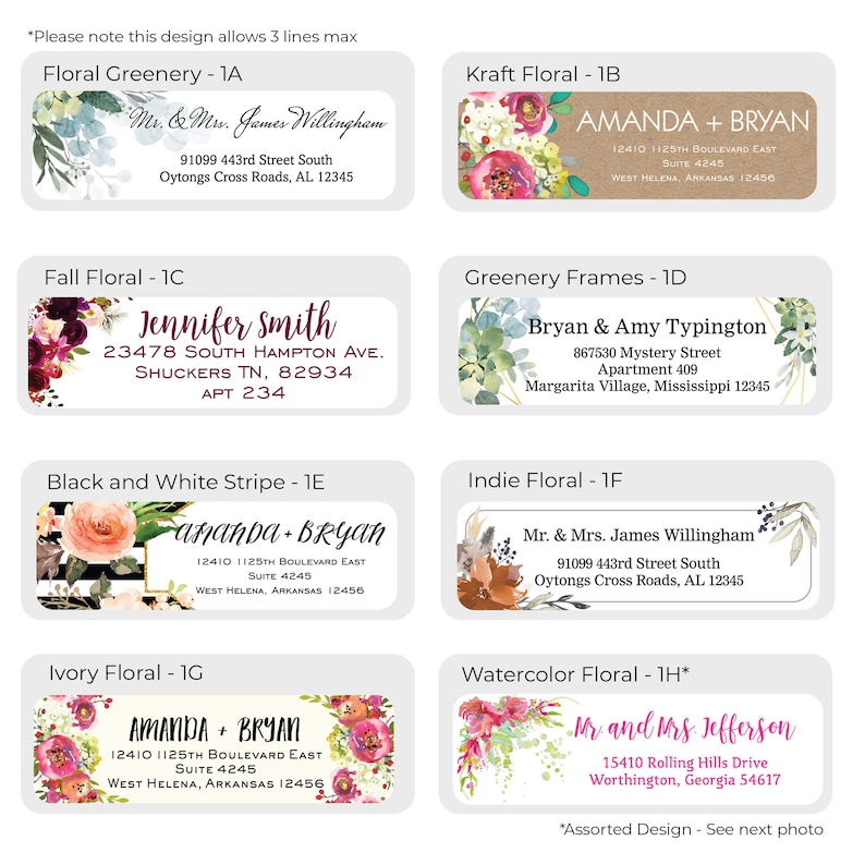 Return Address Labels With Dispenser Roll of 250 or 500 labels Mailing Stickers Wedding Labels Modern Full Color Floral Designs image 2