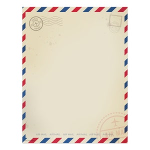 Vintage Air Mail Letterhead / 50 Sheets 8.5" x 11" Rustic Paper / Travel Themed Stationery / Red White And Blue Striped Design