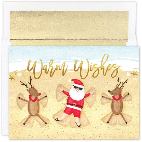 Beach Angels Warmest Wishes Cards / 16 Boxed Holiday Cards With Foil Lined Envelopes / 7.8" x 5.6" Folded Greetings with Inside Verse