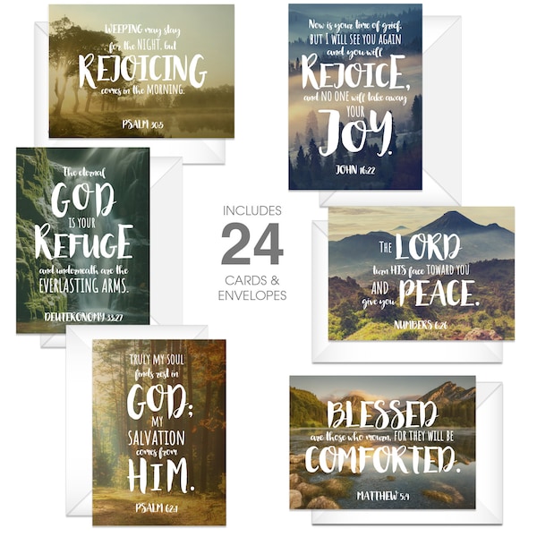 Beautiful Scenery Sympathy Card Pack / 24 Comforting Bible Verse Cards And Envelopes / 6 Serene Religious Designs / 4 5/8" x 6 1/4" Notes