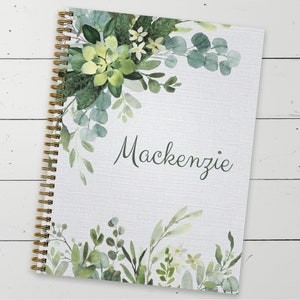 Lush Greenery Personalized Notebook, Laminated Soft Cover, 120 pages, lay flat wire-o spiral. 8.5” x 11” OR 5.5” x 8.5”. Made in the USA