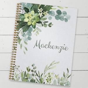 Lush Greenery Personalized Notebook, Laminated Soft Cover, 120 pages, lay flat wire-o spiral. 8.5” x 11” OR 5.5” x 8.5”. Made in the USA