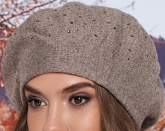 Swarovski Crystal Alpaca Beret: Lined Knit Slouchy Hat