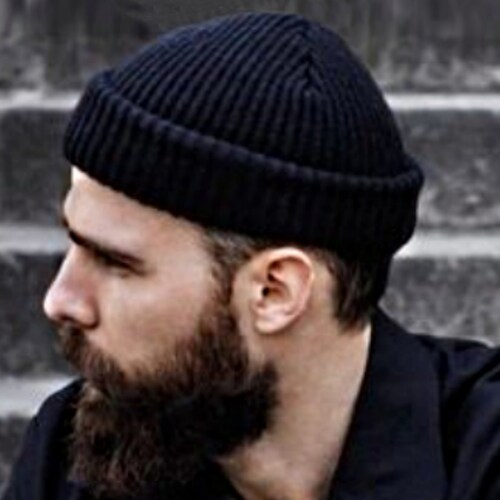 Short Fisherman Beanie Hat Black 