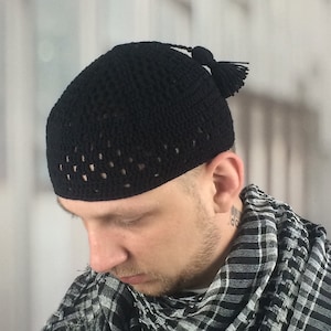 Vijf procent kwastje kufi islamitische gebed kufi hoed gehaakte kalotje koran leeshoed heren beanie op maat gemaakte kufi moslim verjaardagscadeau