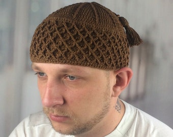 Dual weave kufi Mens beanies Spring hats Tassel kufi Muslim kufi hat Crochet beanie men Birthday Prisoner Ramadan Namaz Muslim gifts for him