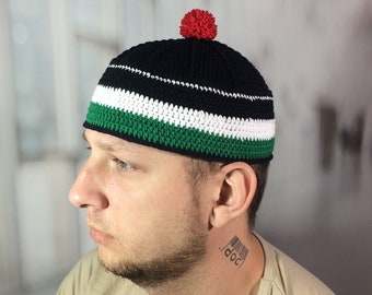 Bonnet homme drapeau Palestine chapeau musulman kufi Pan africain noir drapeau de la libération chapeau bonnet africain au crochet chapeau anniversaire cadeau de Noël pour lui