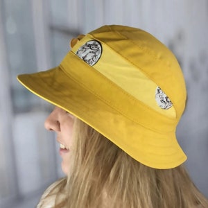 Linen Bucket Hat: Yellow Floral Sun Hat