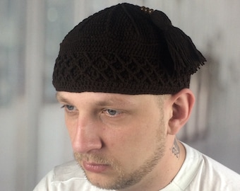 Große gehäkelte Beanie Mützen Fünf-Prozenter Kufi mit Quaste gestrickte Beanie Männer Muslim Accessoires Geburtstag Geschenke für Ihn