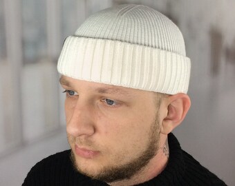 Mens Beanie White Short Beanie Hat Mini 