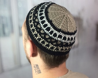 Large custom kippah Kippot vs yarmulke for large heads Jewish knit kippa Rosh Hashanah Passover Hanukkah Bar Mitzvah Christmas gift for him