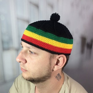 Mens Pan African Flag Kufi: Crochet Black Liberation Beanie