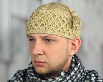 Muslim kufi Winter wool kufi with tassel Large kufi mens beanies Crochet beanie men Muslim accessories Birthday Christmas gifts for him