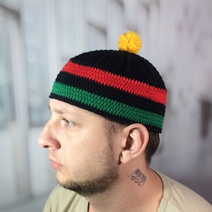 Pan African Flag Kufi: Black Liberation Crochet Beanie