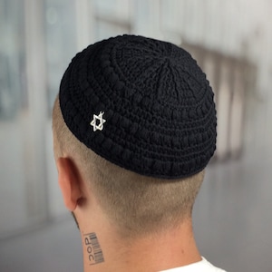 Large black kippah Star of David kippot Big yarmulke Jewish magen david Rosh Hashanah Passover Hanukkah Bar Mitzvah gift