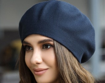 Oversized cozy knit beret for women Alpaca wool beret for ladies French beret whith lined Winter warm hat Birthday Christmas gifts for her