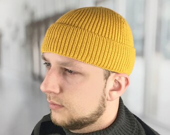 Yellow Fisherman Beanie Hat Wool Short 