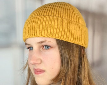 Yellow fisherman beanie wool Knitted dockers beanie hat Spring hats Birthday gifts for him, her Best friend gift